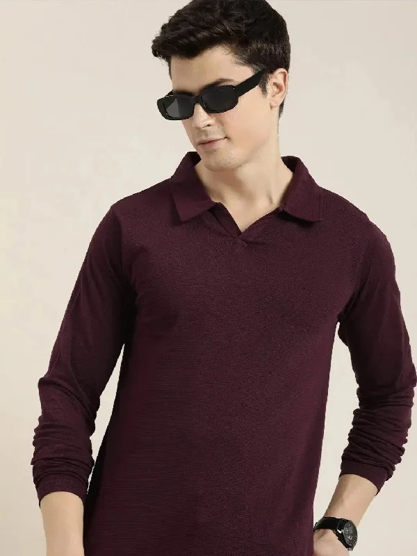 Long-sleeve polo shirtDillinger Maroon Solid Regular Polo T-shirt-DLPOL002WINE-S