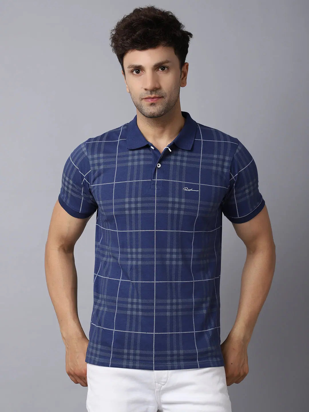 Wool polo shirtRodamo Blue Checked Polo T-Shirts