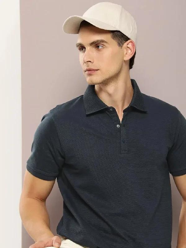 Geometric polo shirtDillinger Navy Blue Solid Regular Snap Polo T-shirt