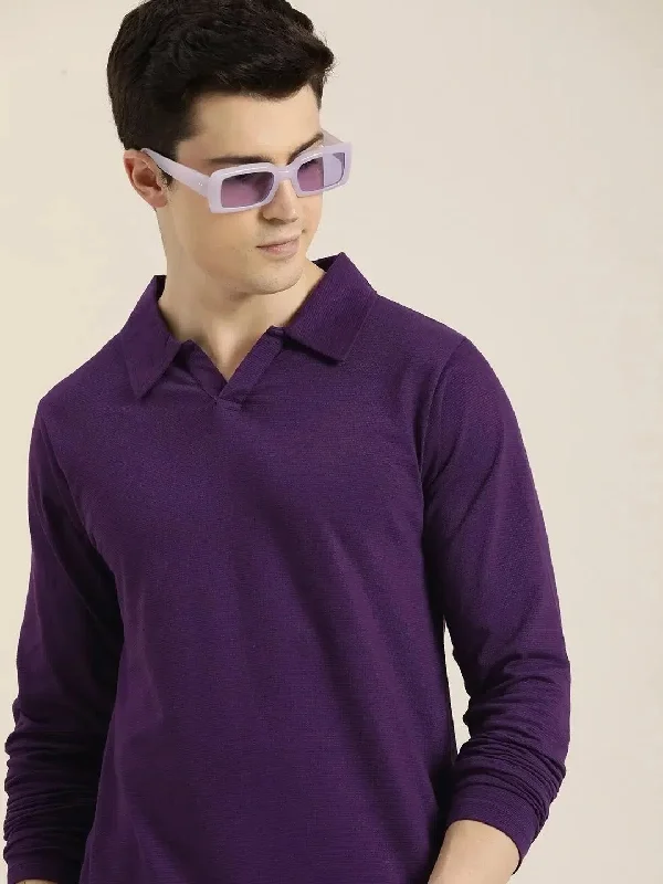 Zip-up polo shirtDillinger Purple Solid Regular Polo T-shirt