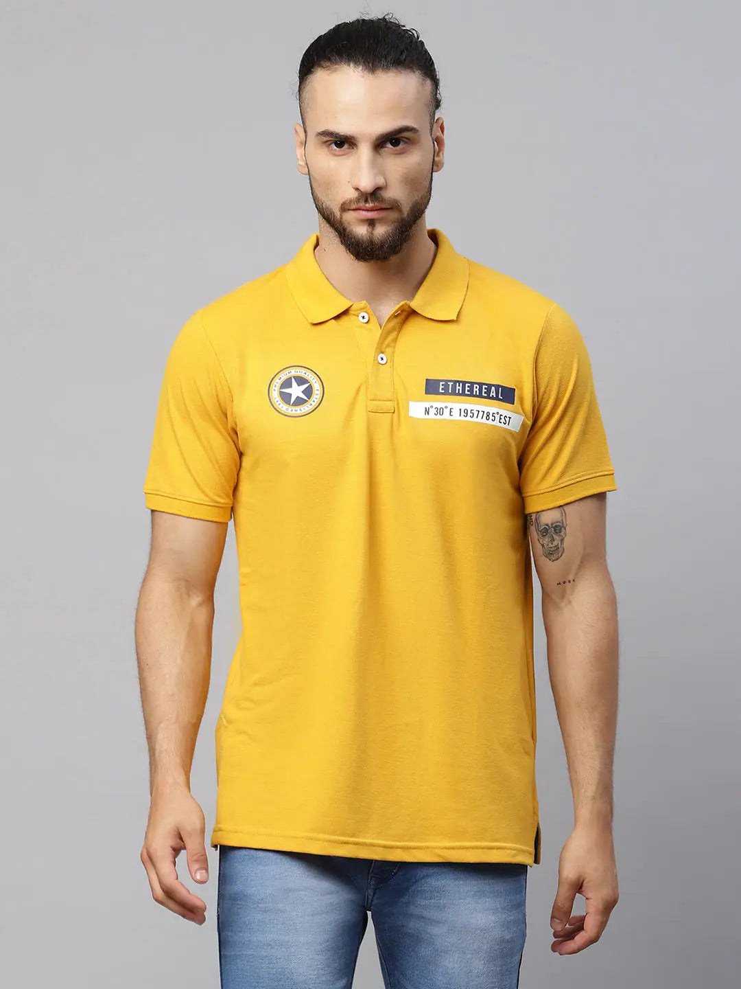 Linen polo shirtRodamo Mustard Polo Printed T-Shirts