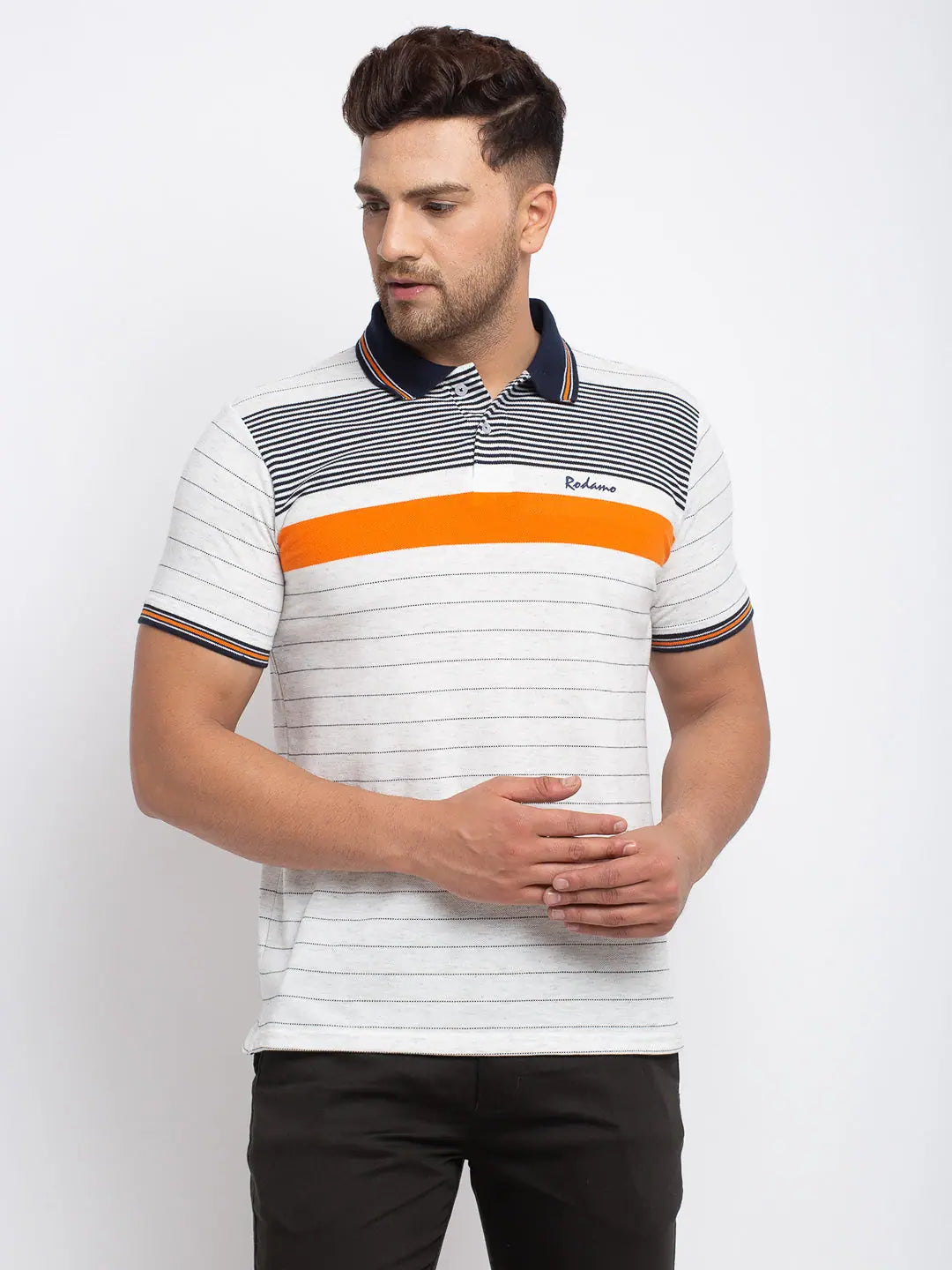 Minimalist polo shirtRodamo Off White Striped Polo T-Shirts