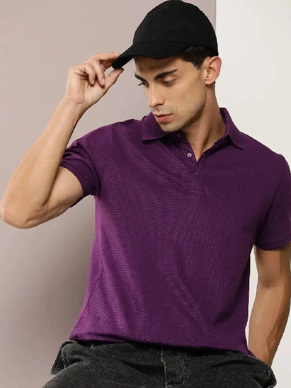 Color-block polo shirtDillinger Purple Solid Regular Snap Polo T-shirt