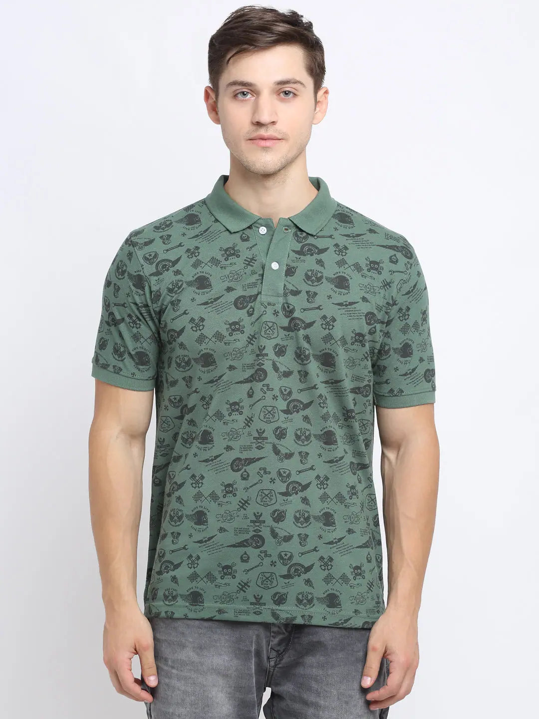 Branded polo shirtRodamo Green Printed Polo T-Shirts-111810101-L