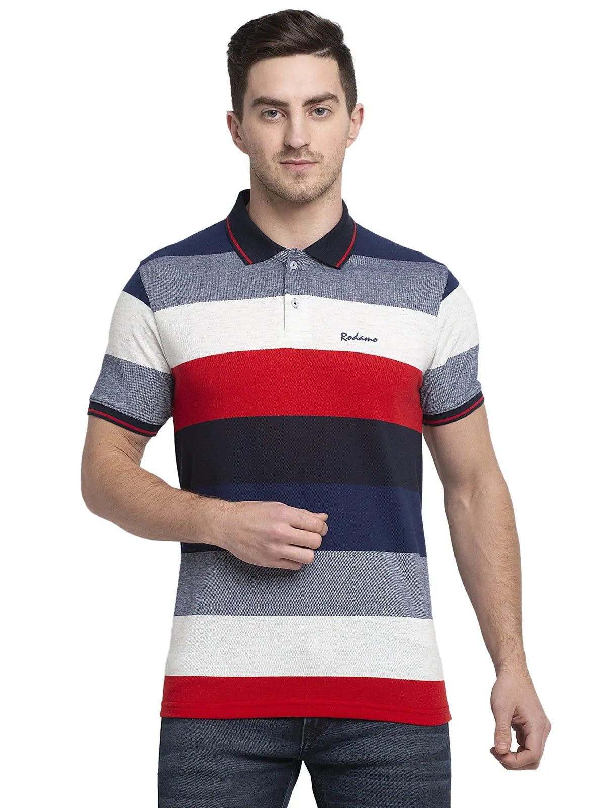 Abstract polo shirtRodamo Multi Striped Polo T-Shirts-111630101-L