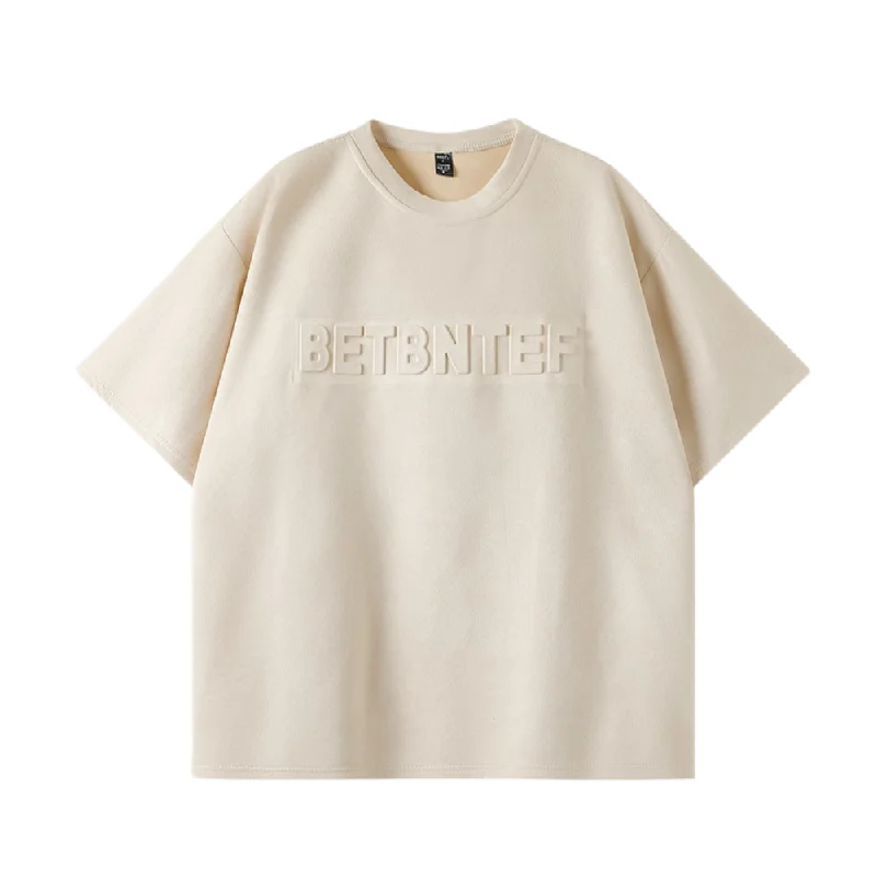 High-Fashion T-ShirtsClassic Letter Embossed Suede T-shirt