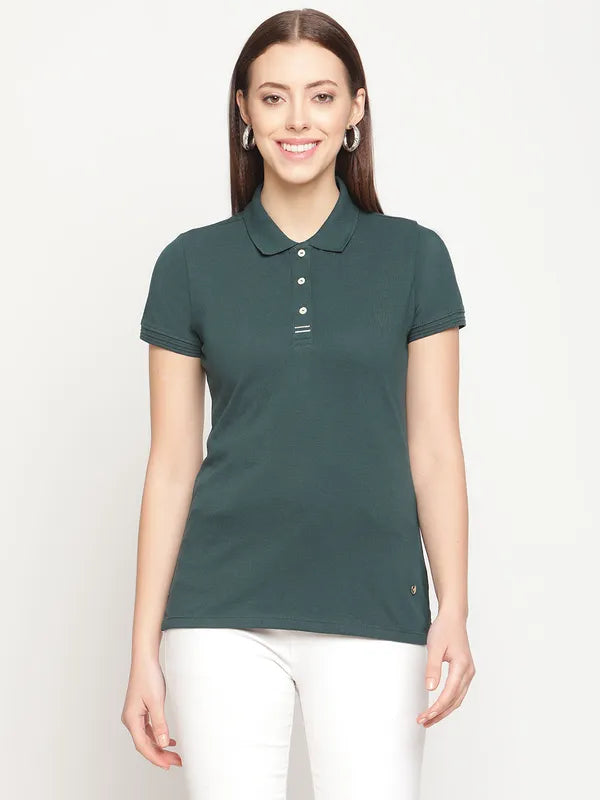 Plus-size polo shirtMettle Women Teal Green Polo Collar T-Shirt