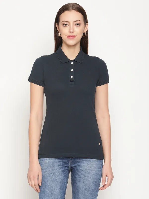 Work polo shirtMettle Women Blue Polo Collar T-Shirt