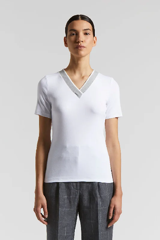 Ruffled T-ShirtsStretch micro-ribbed jersey T-shirt