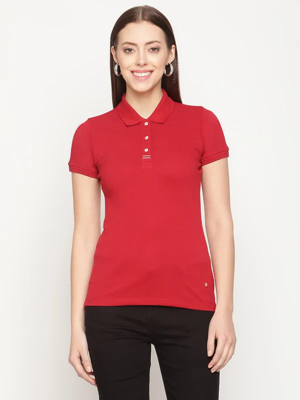 Casual polo shirtMettle Women Red Polo Collar T-Shirt