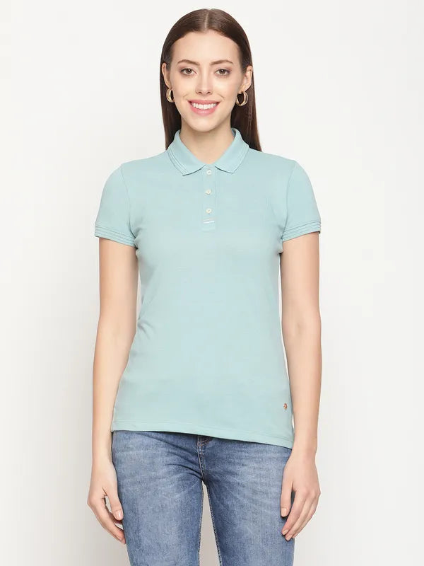 Unisex polo shirtMettle Women Blue Polo Collar Cotton T-Shirt