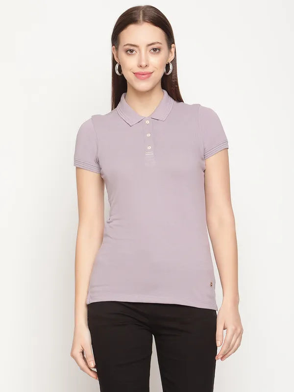 Lounge polo shirtMettle Women Purple Polo Collar Cotton T-Shirt