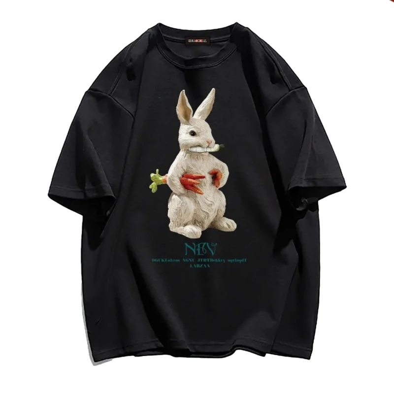 Band Merch T-ShirtsModern Rabbit Print Cotton T-shirt