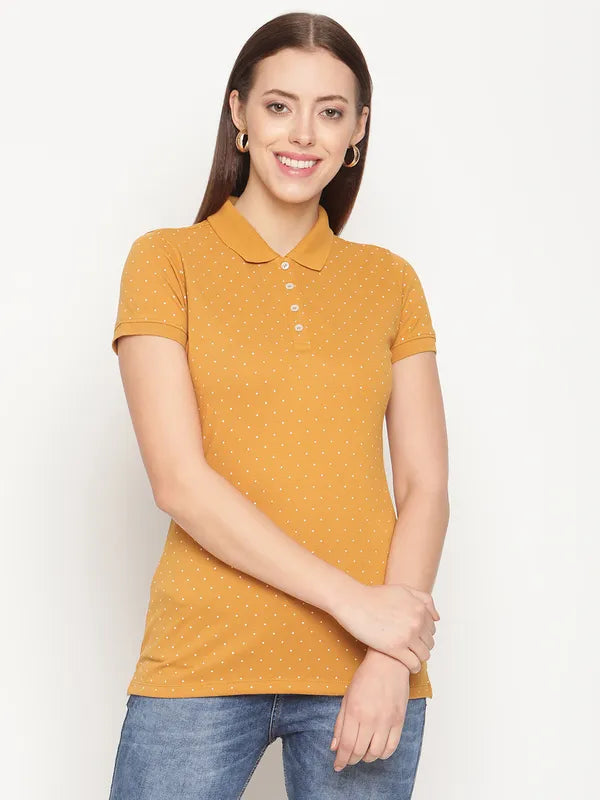 Men’s polo shirtMettle Women Yellow Printed Polo Collar T-Shirt