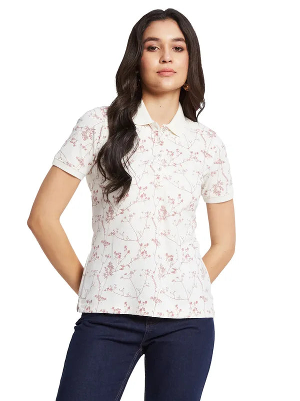 Eco-friendly polo shirtMettle Women Floral Printed Polo Collar T-Shirt