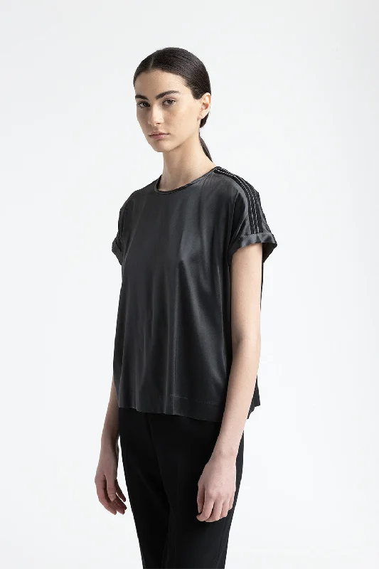 Printed T-ShirtsSilk satin T-shirt with Punto Luce trim