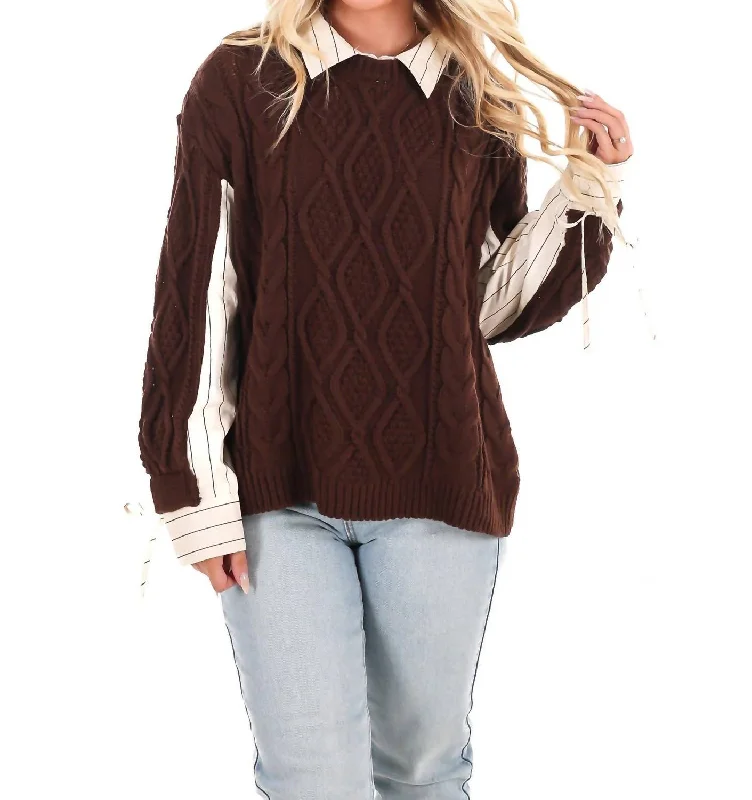 Camping Knit TopsPretty Preppy Cable Knit Sweater Top In Brown