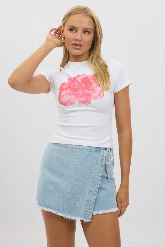 White Graphic Tee Short SleeveOff-Shoulder Short Sleeve TopsOff-Shoulder Short Sleeve Tops