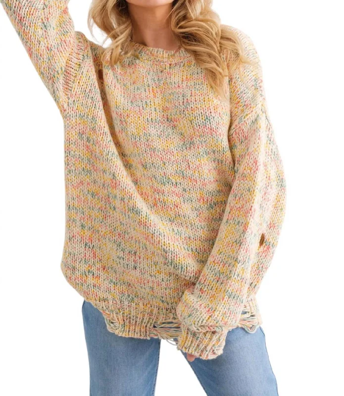 Streetwear Knit TopsColor Your World Distressed Sweater In Cream Multi