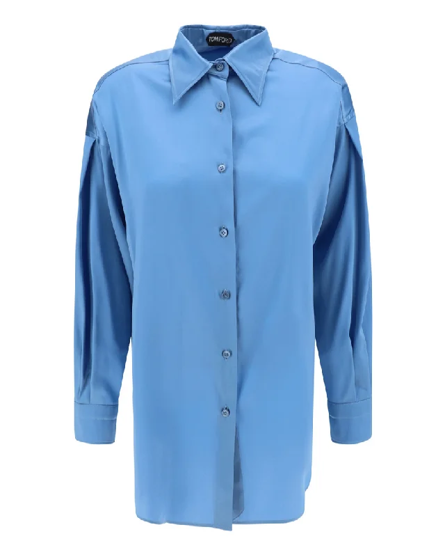 Tom Ford Womens Blue Silk Dress Shirt