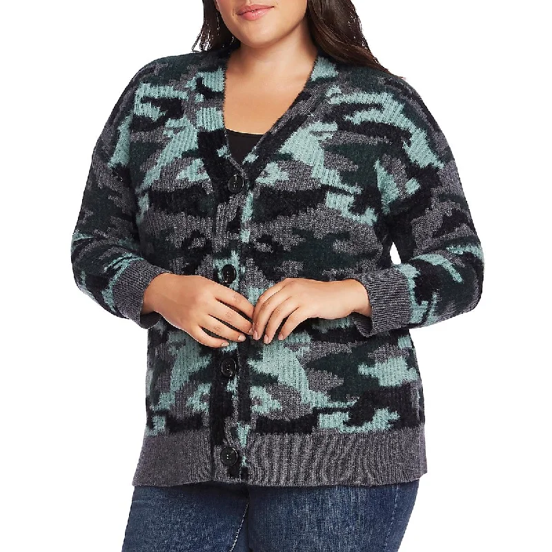 Vince Camuto Womens Plus Umbra Forest Camouflage  Cardigan SweaterPatchwork cardigan