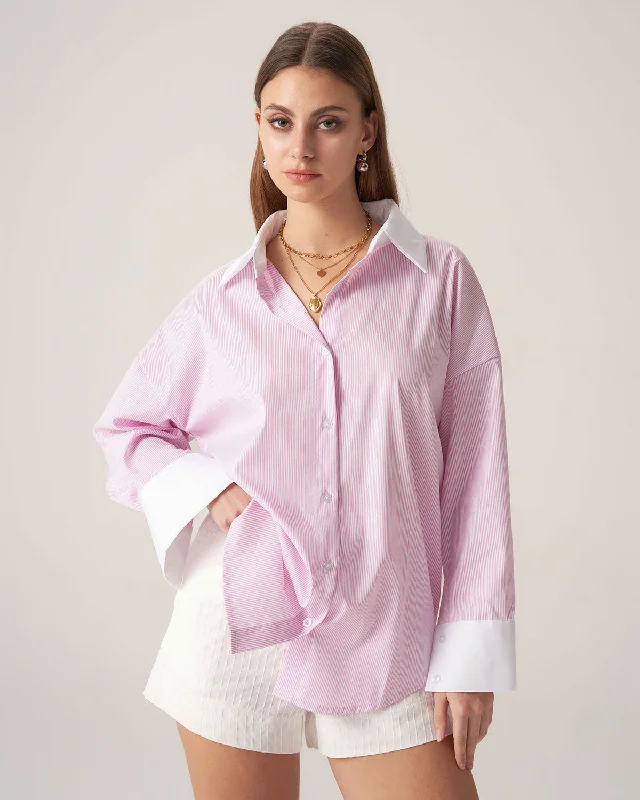 Bettydress Pink Contrast Striped Loose Shirt