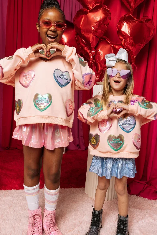 Recycled Fabric HoodiesKids Peach Positive Candy Hearts Sweatshirt