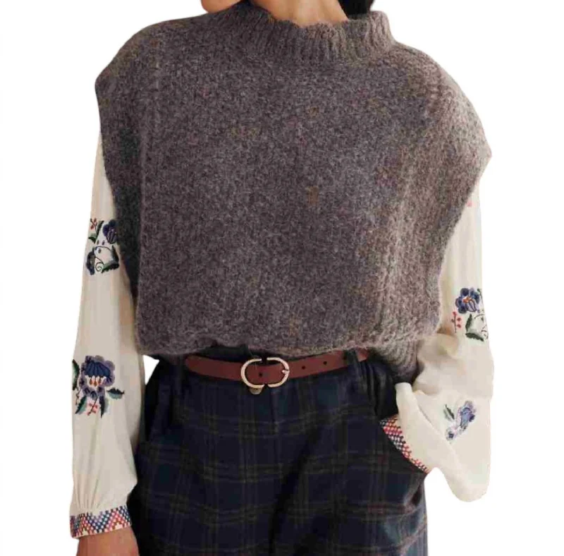 Turtleneck Knit TopsSleeveless Knit Sigou Sweater Poncho In Blue/gray