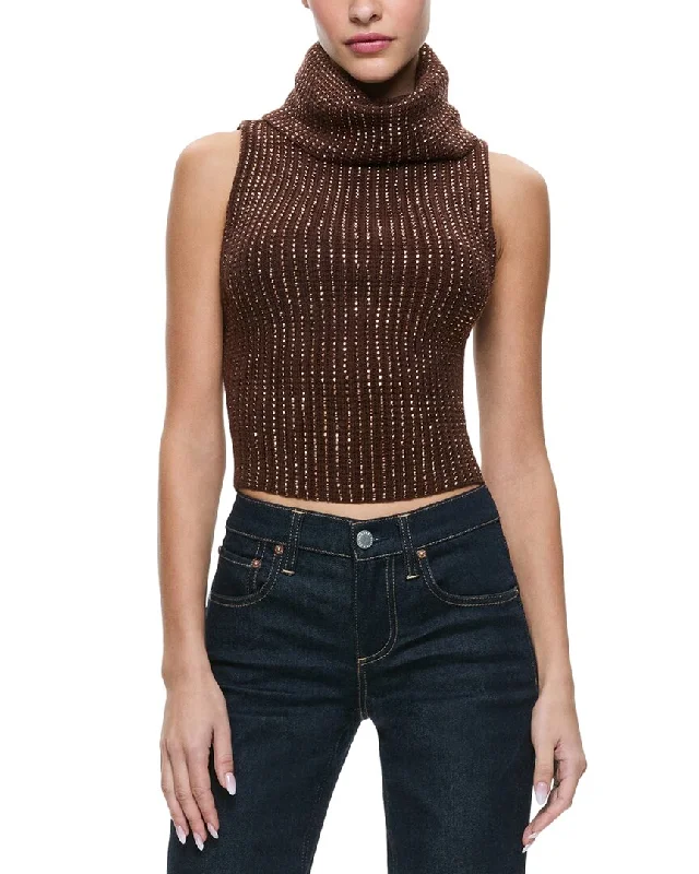 Embroidered Knit Topsalice + olivia Alma Wool Shell