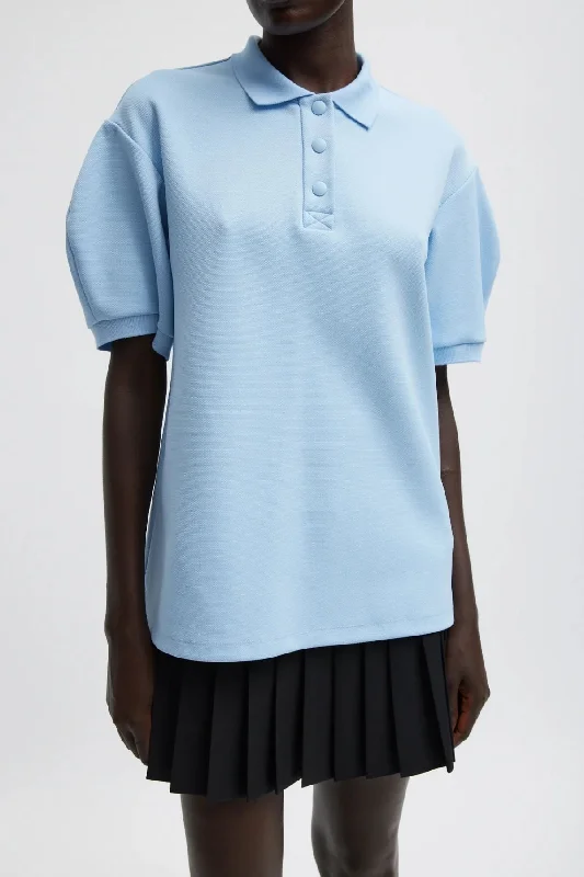 Longline polo shirtTibi Luxe Pique Polo Shirt - Light Blue