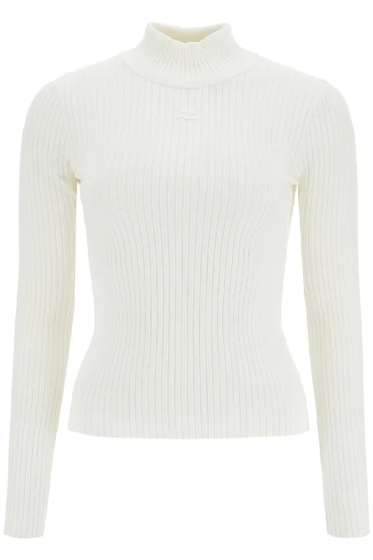 College Knit TopsCourreges Women's Re-Edition Ribbed Funnel-Neck Sweater