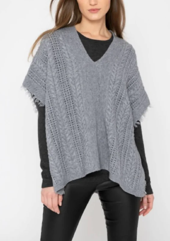 Ribbed Knit TopsFringe Cable Popover Sweater In Granite