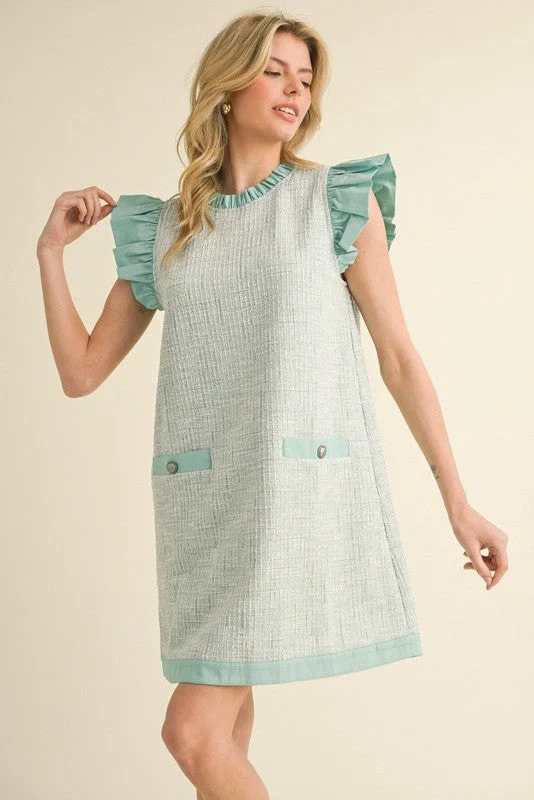 Tweed Shift Dress with Pockets