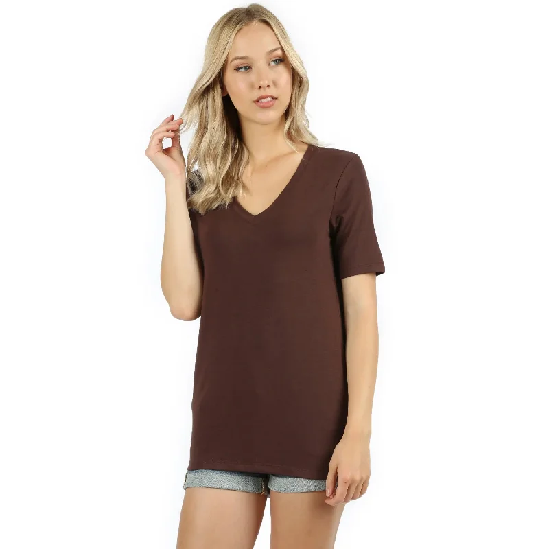 Zenana Premium Fabric Short Sleeve V-Neck Tee  AMERICANO RT-2109PGraphic Short Sleeve TopsGraphic Short Sleeve Tops