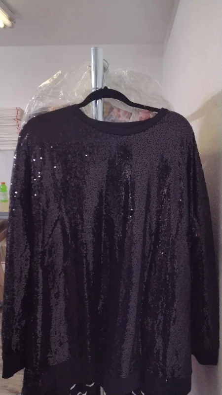 ALL Black Sequin Dressy Long Sleeve Shirt Top