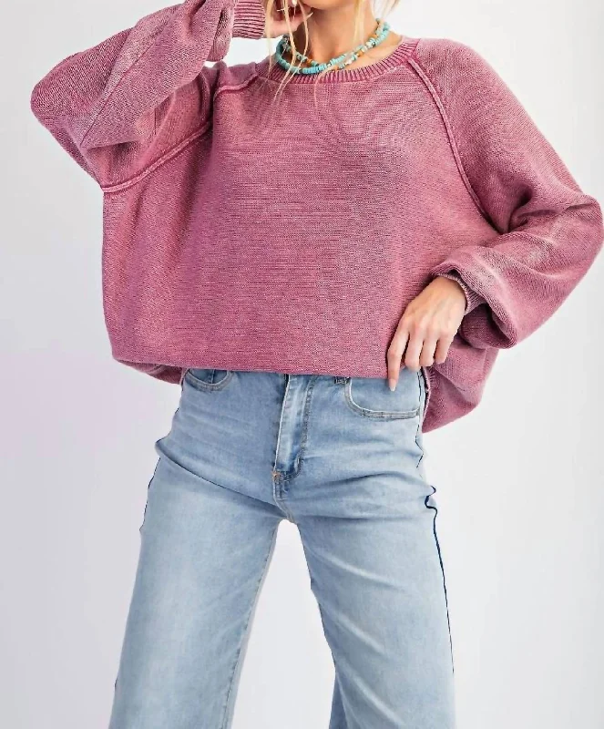 Wool Knit TopsMineral Washed Sweater In Orchid