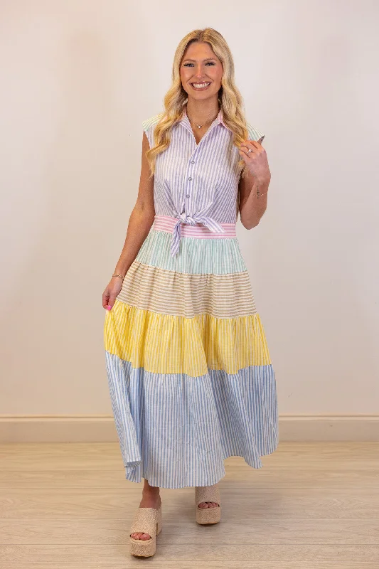 Pastel Stripes Midi Dress