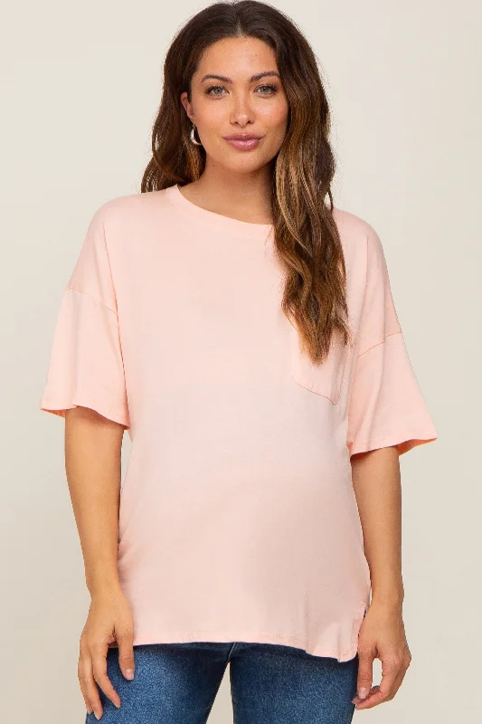 Peach Short Sleeve Pocketed Maternity TopHip-Hop Short Sleeve TopsHip-Hop Short Sleeve Tops