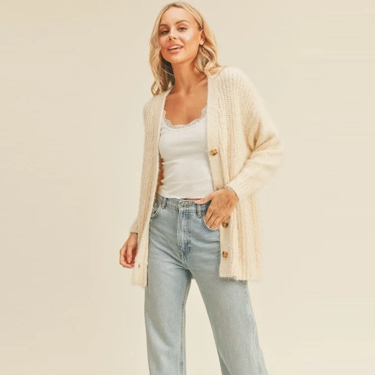 Mohair Blend Knit Cardigan (Cream)Cashmere cardigan