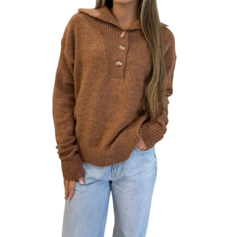 Velvet Knit TopsWide Collared Sweater In Rust