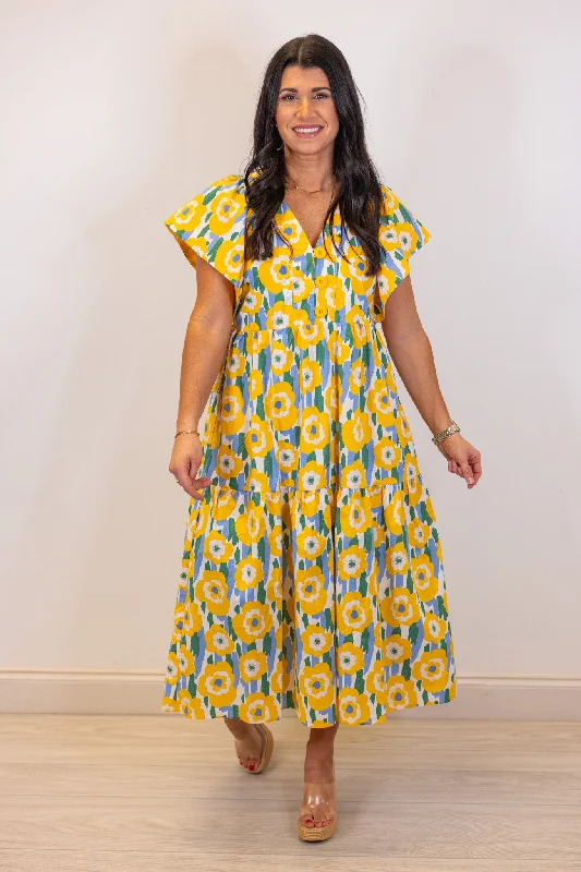 Floral Sunshine Yellow Midi Dress