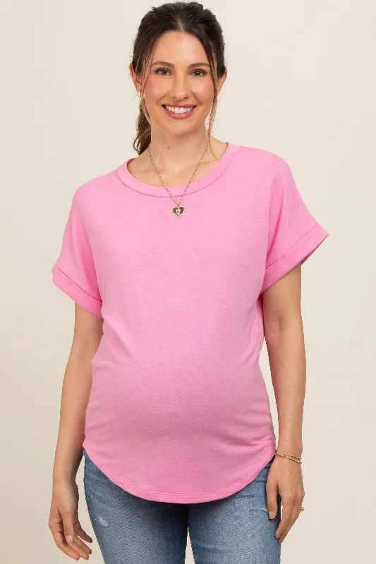 Pink Short Sleeve Terry Maternity TopReflective Short Sleeve TopsReflective Short Sleeve Tops