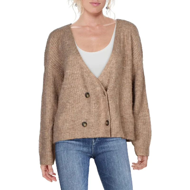 L'Agence Womens Jamison V Neck Double Breasted Cardigan SweaterCrochet cardigan