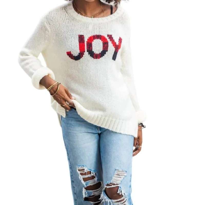 Sequined Knit TopsPlaid Joy Sweater In White