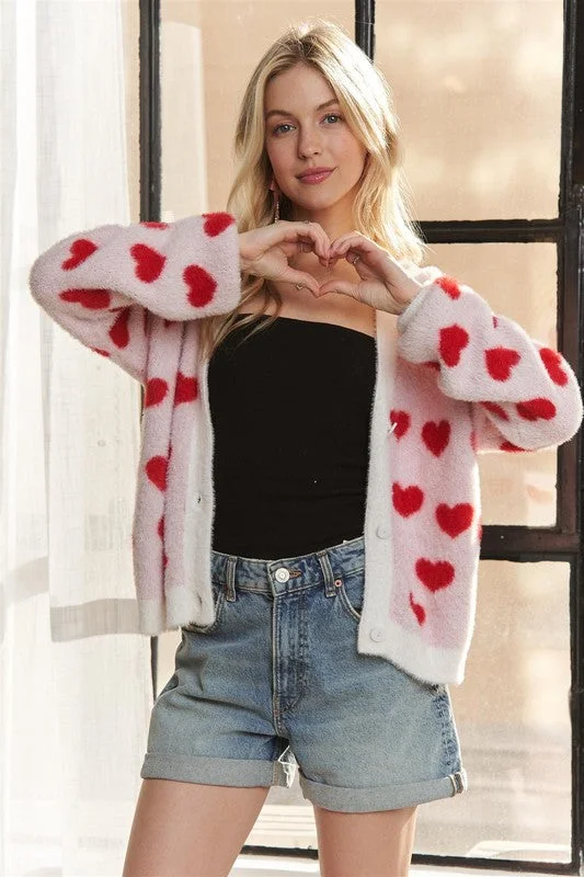 Fuzzy Heart Button Down CardiganCrochet cardigan