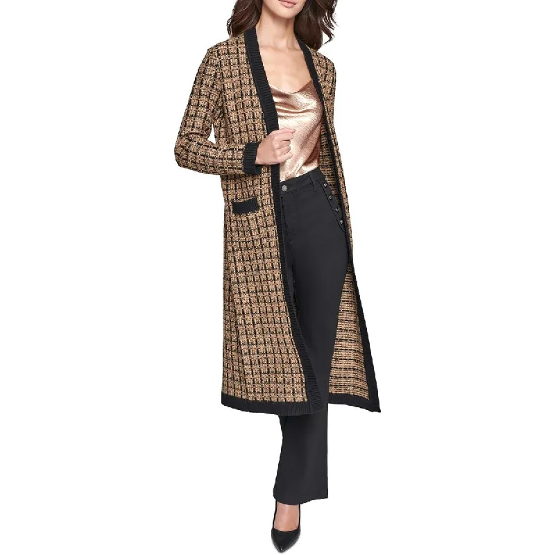 Karl Lagerfeld Paris Womens Metallic Tweed Cardigan SweaterButton-up cardigan