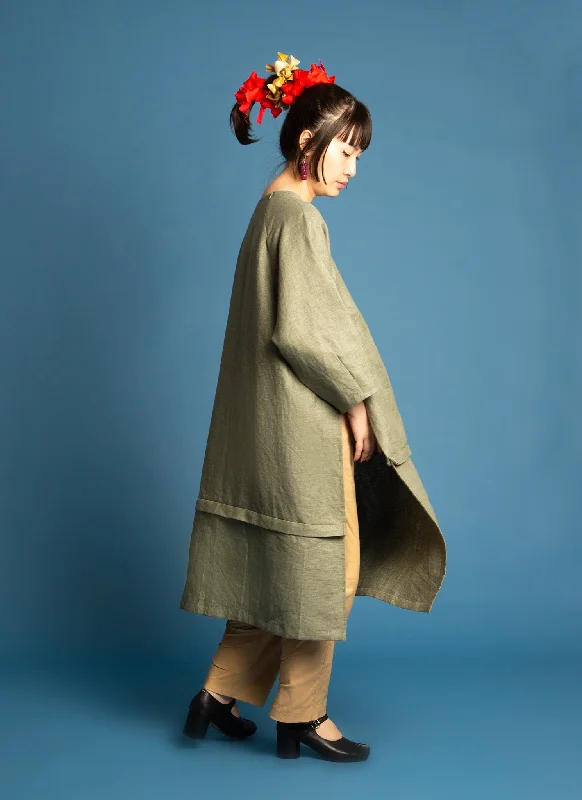 Lim Thắm Unisex Hi-lo 2-1 Convertible Áo Dài Tunic/Top/Dress in Green Linen