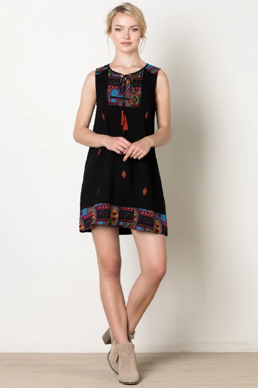 Santa Fe Sleeveless Dress, Black