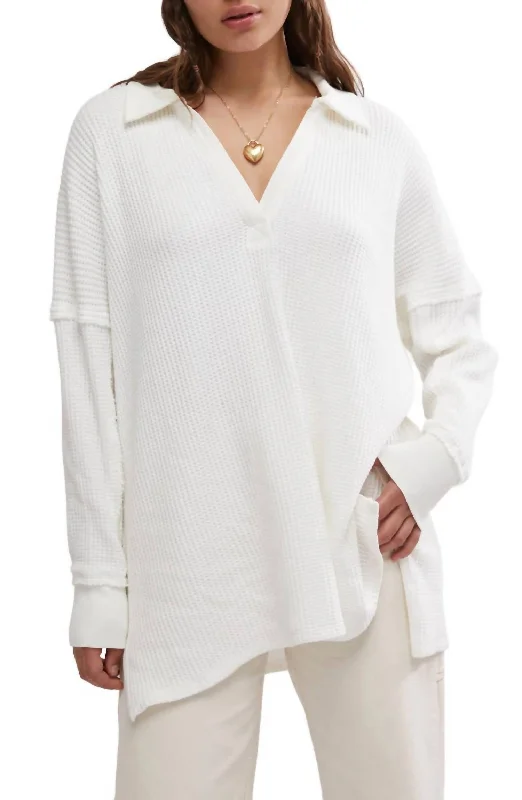 Plus-size polo shirtTravis Oversize Thermal Polo Top In Ivory