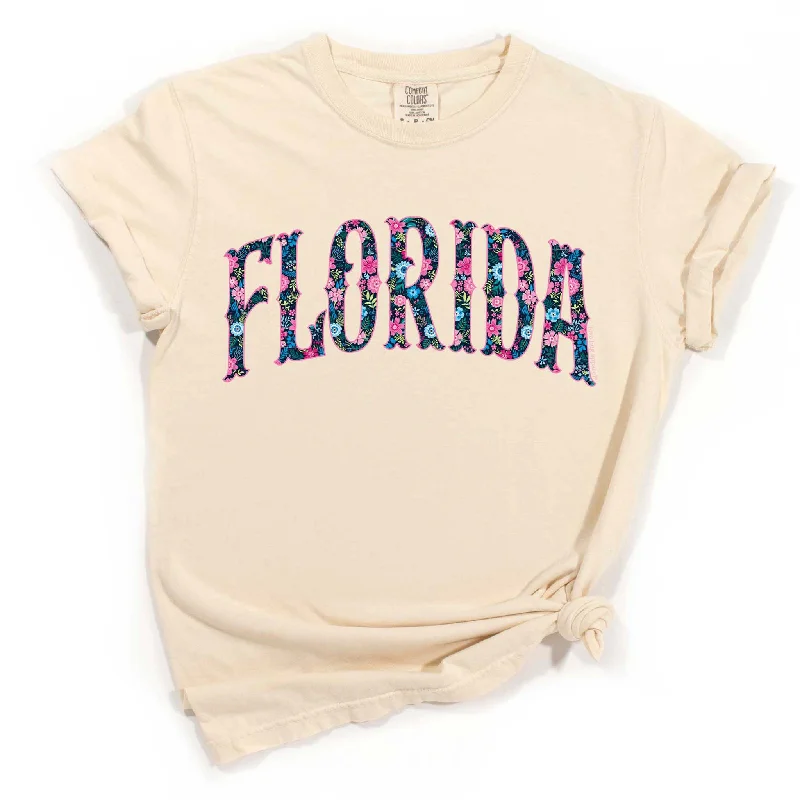 Floral Florida Arch Short Sleeve T-ShirtBoat Neck Short Sleeve TopsBoat Neck Short Sleeve Tops